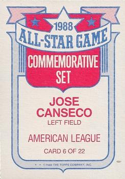 1989 Topps - Glossy All-Stars #6 Jose Canseco Back