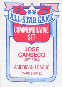 1989 Topps - Glossy All-Stars #6 Jose Canseco Back