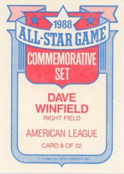 1989 Topps - Glossy All-Stars #8 Dave Winfield Back