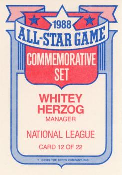 1989 Topps - Glossy All-Stars #12 Whitey Herzog Back