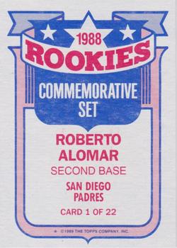 1989 Topps - Glossy Rookies #1 Roberto Alomar Back