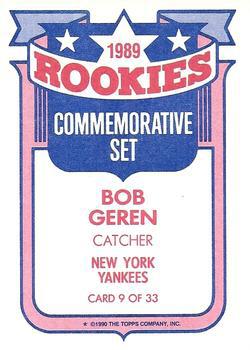 1990 Topps - Glossy Rookies #9 Bob Geren Back