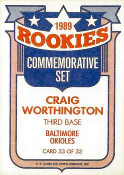 1990 Topps - Glossy Rookies #33 Craig Worthington Back