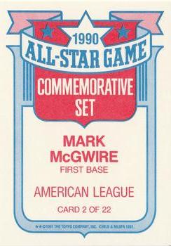 1991 Topps - Glossy All-Stars #2 Mark McGwire Back