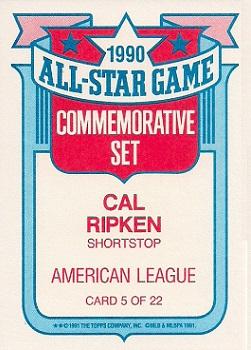 1991 Topps - Glossy All-Stars #5 Cal Ripken Back