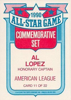 1991 Topps - Glossy All-Stars #11 Al Lopez Back