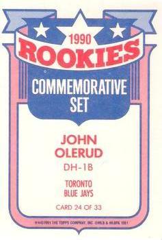 1991 Topps - Glossy Rookies #24 John Olerud Back