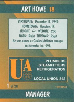 1999 Plumbers Union Oakland Athletics #1 Art Howe Back