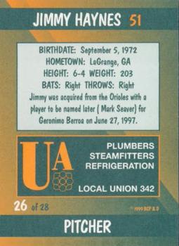 1999 Plumbers Union Oakland Athletics #26 Jimmy Haynes Back