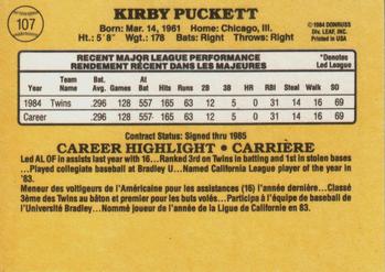 1985 Leaf #107 Kirby Puckett Back