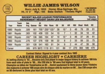 1985 Leaf #110 Willie Wilson Back