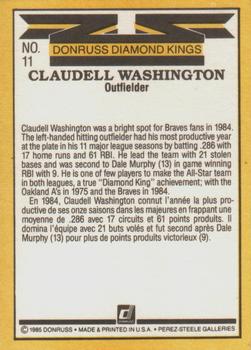 1985 Leaf #11 Claudell Washington Back