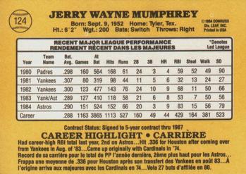 1985 Leaf #124 Jerry Mumphrey Back
