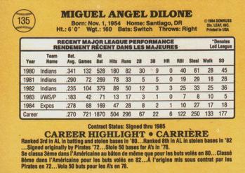 1985 Leaf #135 Miguel Dilone Back
