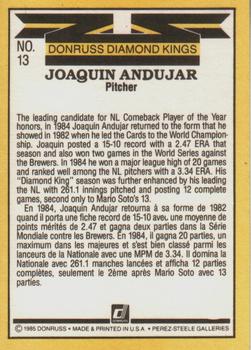 1985 Leaf #13 Joaquin Andujar Back