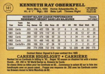 1985 Leaf #141 Ken Oberkfell Back