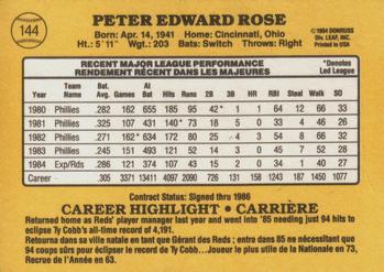 1985 Leaf #144 Pete Rose Back