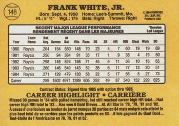 1985 Leaf #148 Frank White Back