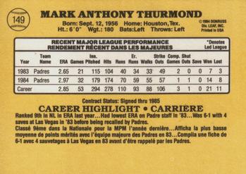 1985 Leaf #149 Mark Thurmond Back