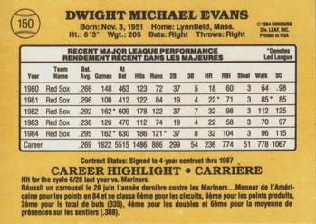 1985 Leaf #150 Dwight Evans Back