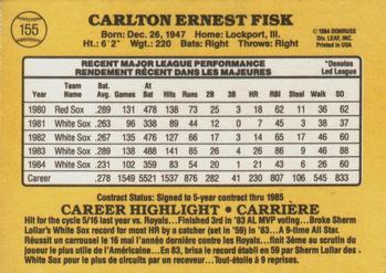 1985 Leaf #155 Carlton Fisk Back