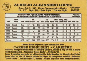 1985 Leaf #160 Aurelio Lopez Back