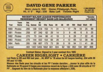 1985 Leaf #169 Dave Parker Back