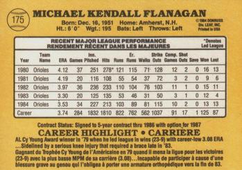 1985 Leaf #175 Mike Flanagan Back