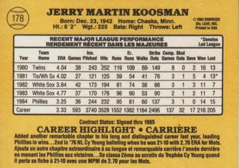 1985 Leaf #178 Jerry Koosman Back