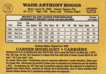 1985 Leaf #179 Wade Boggs Back