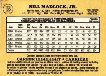 1985 Leaf #185 Bill Madlock Back