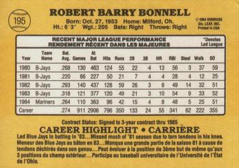 1985 Leaf #195 Barry Bonnell Back