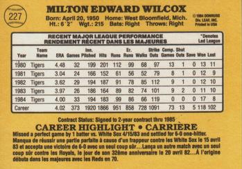 1985 Leaf #227 Milt Wilcox Back