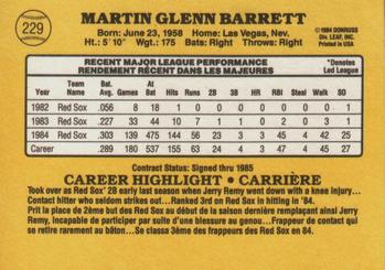 1985 Leaf #229 Marty Barrett Back