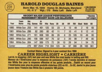 1985 Leaf #231 Harold Baines Back