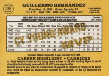 1985 Leaf #235 Willie Hernandez Back
