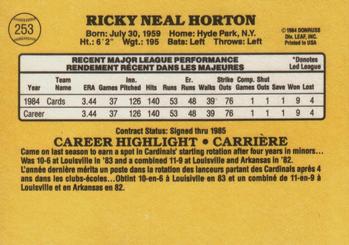 1985 Leaf #253 Ricky Horton Back