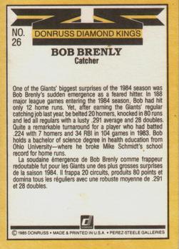 1985 Leaf #26 Bob Brenly Back
