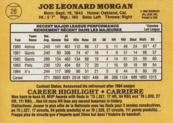 1985 Leaf #28 Joe Morgan Back