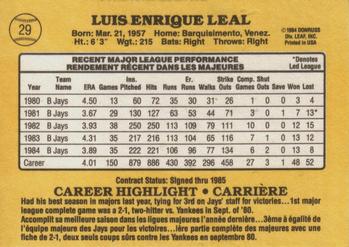 1985 Leaf #29 Luis Leal Back
