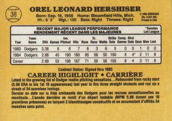 1985 Leaf #38 Orel Hershiser Back