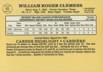 1985 Leaf #99 Roger Clemens Back