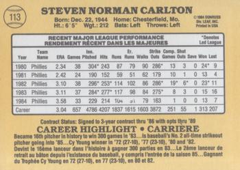 1985 Leaf #113 Steve Carlton Back