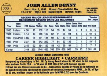 1985 Leaf #228 John Denny Back