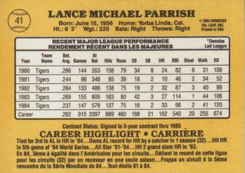 1985 Leaf #41 Lance Parrish Back