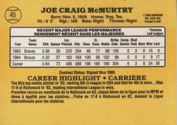1985 Leaf #45 Craig McMurtry Back