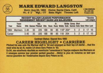 1985 Leaf #56 Mark Langston Back