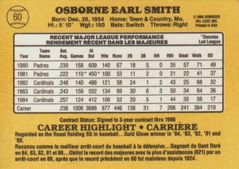 1985 Leaf #60 Ozzie Smith Back