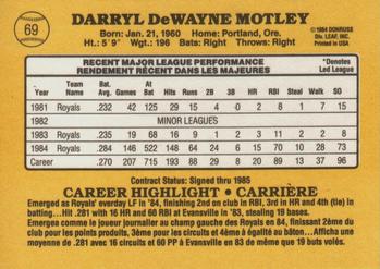 1985 Leaf #69 Darryl Motley Back