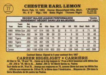 1985 Leaf #77 Chet Lemon Back